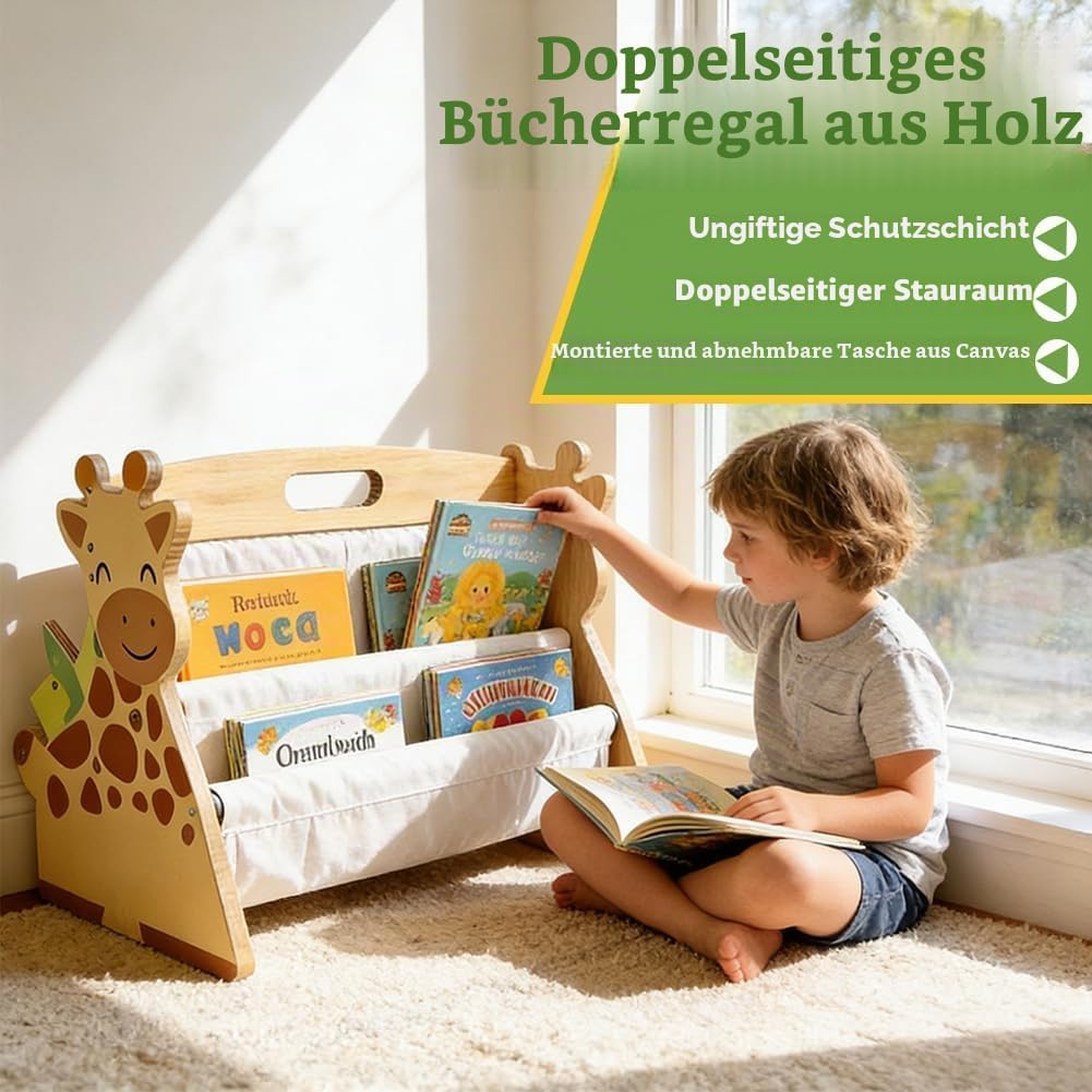 Bücherregal Kinder, Ddoppelseitiges Bücherregal Holz, Montessori Kinderrega, Bücherkiste Kinder mit