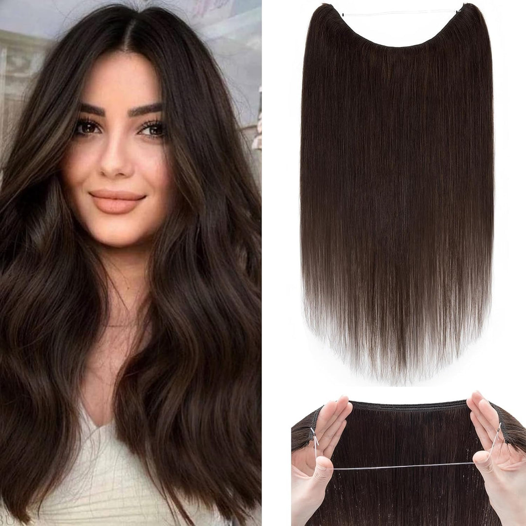 Extensions Echthaar mit transparenter Schnur, Silk-co Wire in ExtensionsDunkelbraun 60g, Secrets Hai