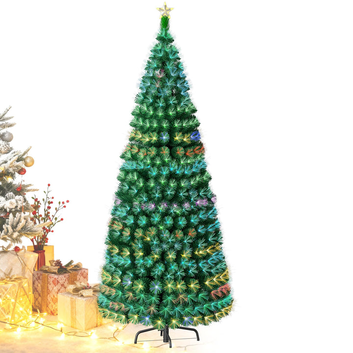 Aufun Weihnachtsbaum Künstlicher LED Glasfaser 240 cm Weihnachtsdeko Christbaum mit 300 Spitzen und