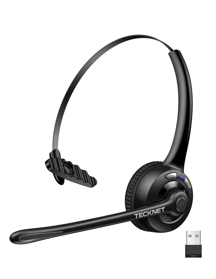 TECKNET Bluetooth Headset mit Mikrofon & USB Dongle, kabelloses PC Headset, Rauschunterdrückung und