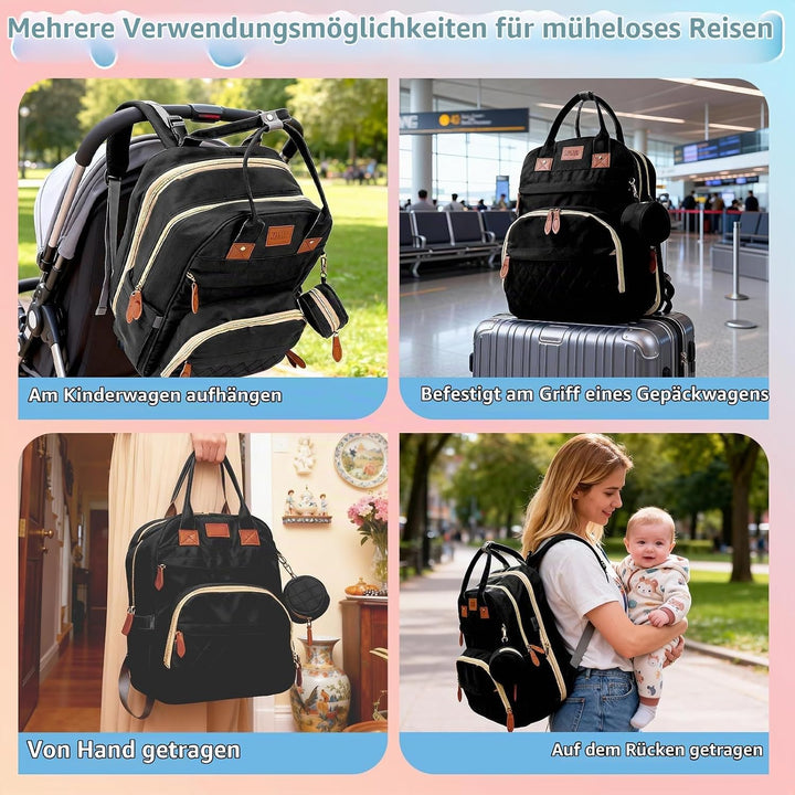 Wickeltasche Rucksack，Wickelrucksack Gross，Multifunktional Diaper Bag mit Mobiler Wickelauflage，Wass