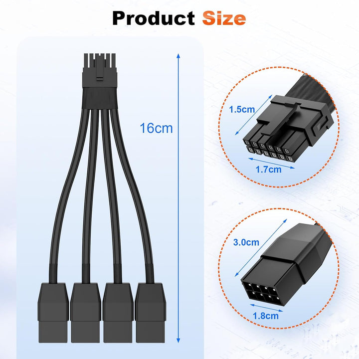 12VHPWR-Kabel 16-Pin (12+4) Stecker auf 4x 8-Pin PCIe Buchsen | 600W für RTX 4090/4080/H100 | Ummant