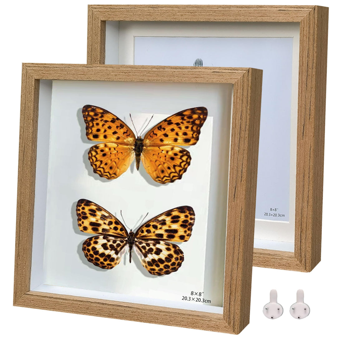 3D Dunkles Holz Bilderrahmen quadratisch 20x20cm Objektrahmen 2er-Pack Schattenbox Fotorahmen Herges