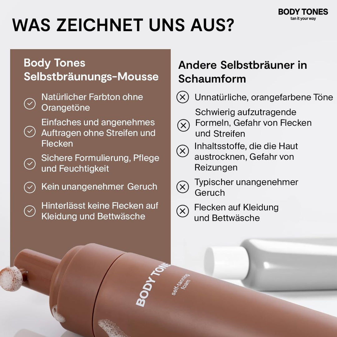 Body Tones Selbstbräunungsmousse, Selbstbräuner Feuchtigkeit und Anti-Aging, Selbstbräuner mousse na