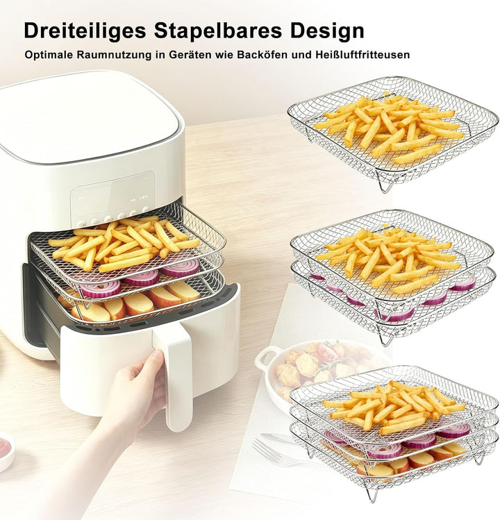 Airfryer Heissluftfritteuse Stapelbare Körbe, Edelstahl Air Fryer Korb Tray, Quadratisch Edelstahl G