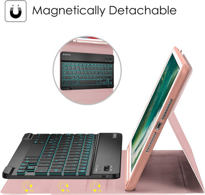 Fintie beleuchtete Tastatur Hülle für iPad 9.7 Zoll 2018/2017 - Soft TPU Rückseite Gehäuse mit Penci