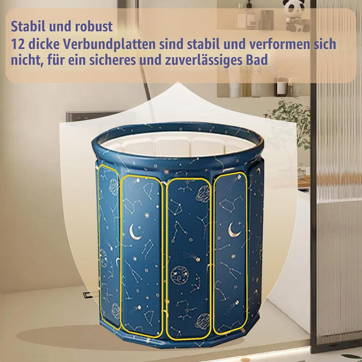 80×65 cm Faltbare Einweichbadewanne für Erwachsene, Mit Sitzkissen, Abflussrohr &amp; Aufbewahrungstasch