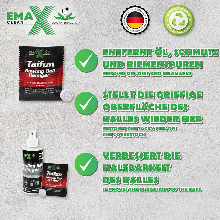 EMAX CLEAN Taifun | Bowling Ball Reiniger | Allzweck-Reiniger für alle Bowlingbälle | Effektive Rein