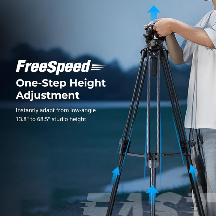 SMALLRIG AD-50Max Hochleistungs-Videostativ, 68,5 Zoll leichtes Stativ aus Kohlefaser mit FreeSpeed-