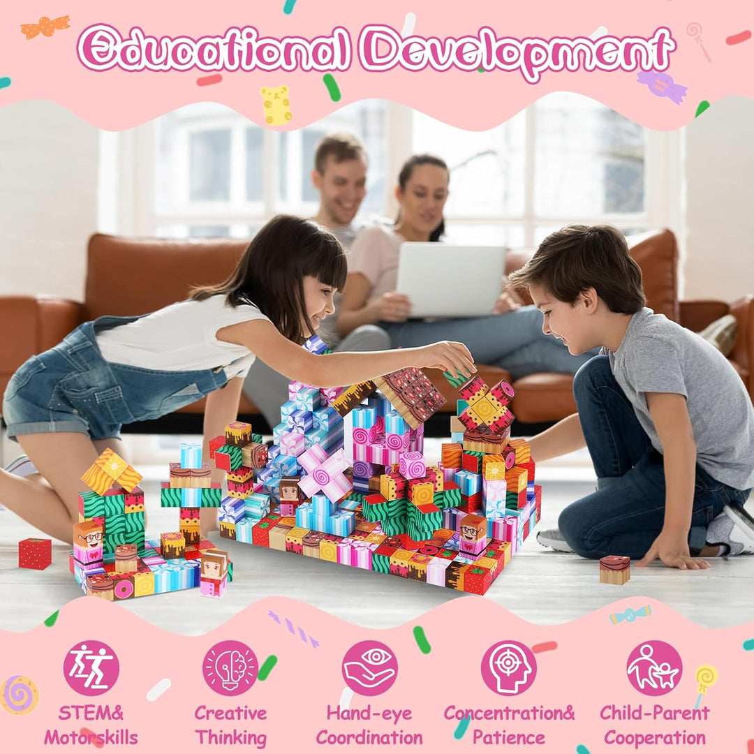 Magnetische Bausteine - 100 Pcs Magnet Spielzeug, Magnetic Blocks Bauen Fantasiewelt - Süssigkeitenw