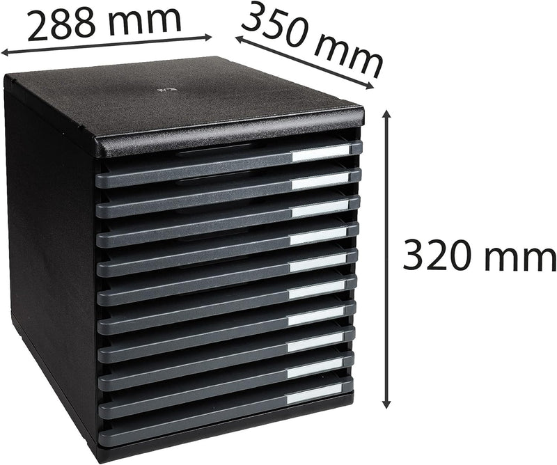 Exacompta 304714D Modulo Ablagebox (für Dokumente in Format DIN A4, 35 x 28,8 x 32 cm, mit 10 Laden,