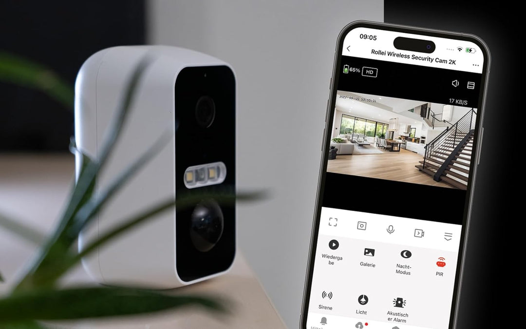 Rollei Wireless Security Cam 2K – Bewegungserkennung, Kabellose Stromversorgung, App-Steuerung und E