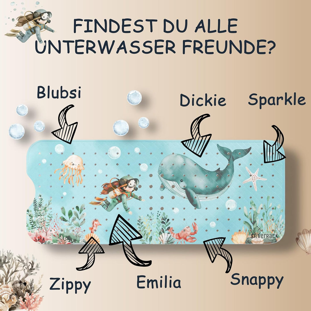 Badewannenmatte Kinder rutschfest [100x40cm] - Antirutschmatte Badewanne BPA frei - Badematte Kinder
