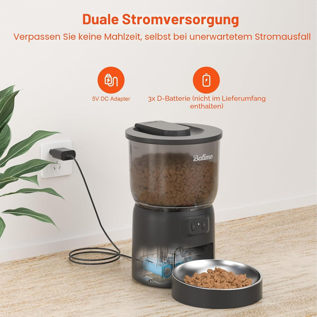 Balimo 3 l automatischer Katzenfutterspender | Futterspender für Katzen 2,4 G WiFi | Sprachfunktion