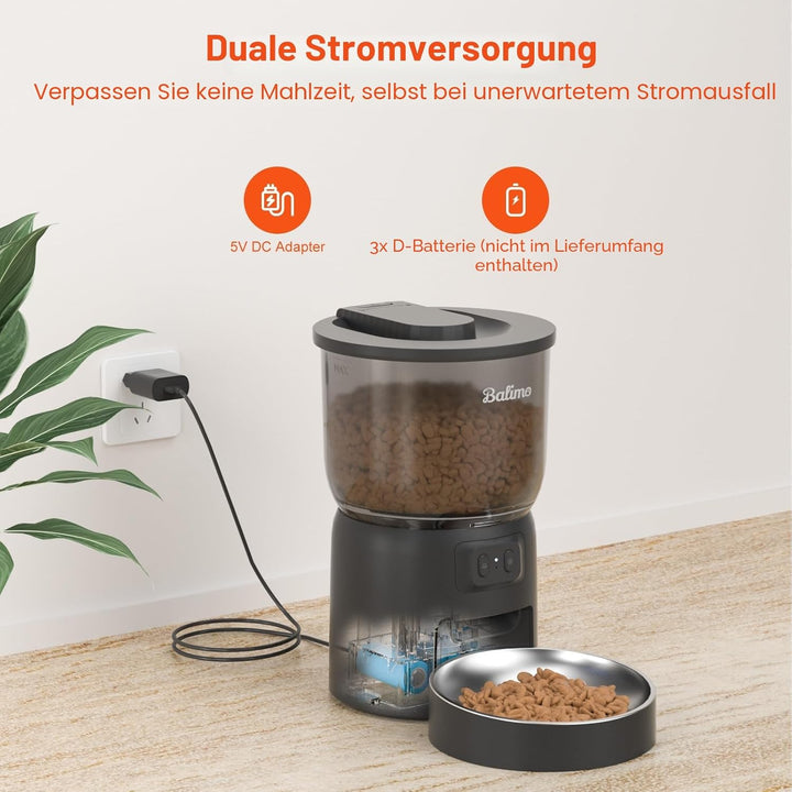 Balimo 3 l automatischer Katzenfutterspender | Futterspender für Katzen 2,4 G WiFi | Sprachfunktion