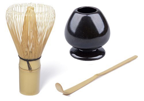 Matcha Besen Chasen - Matchabesen PLUS Matcha Bambuslöffel Chashaku PLUS Matchabesen Halter - von Qu