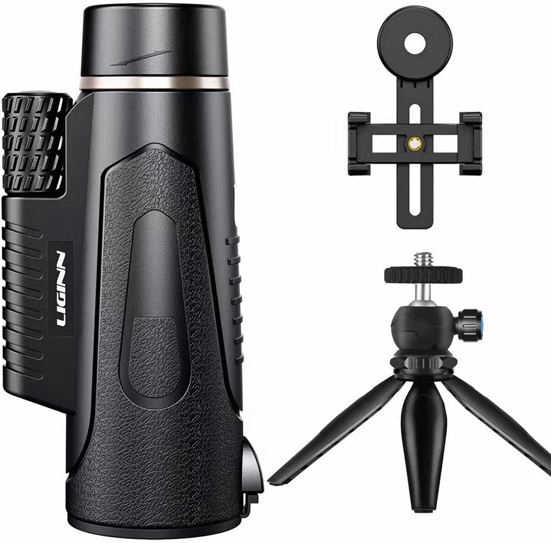 Monokular Teleskop 12x50, HD Monokulars Fernglas mit Smartphone Halterung Stativ, FMC BAK4 Prisma Wa