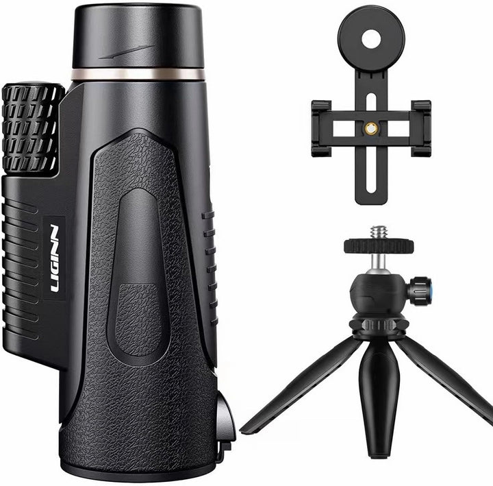 Monokular Teleskop 12x50, HD Monokulars Fernglas mit Smartphone Halterung Stativ, FMC BAK4 Prisma Wa