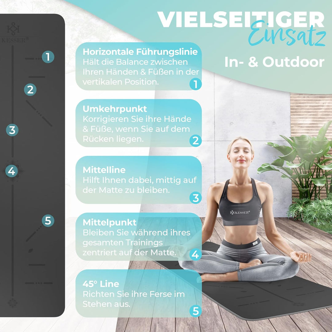 KESSER® Gymnastikmatte mit Tragegurt rutschfest TPE Yogamatte Gepolstert & rutschfest Fitnessmatte,
