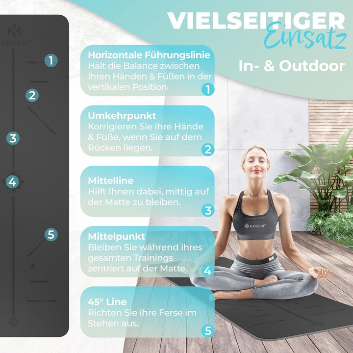 KESSER® Gymnastikmatte mit Tragegurt rutschfest TPE Yogamatte Gepolstert & rutschfest Fitnessmatte,
