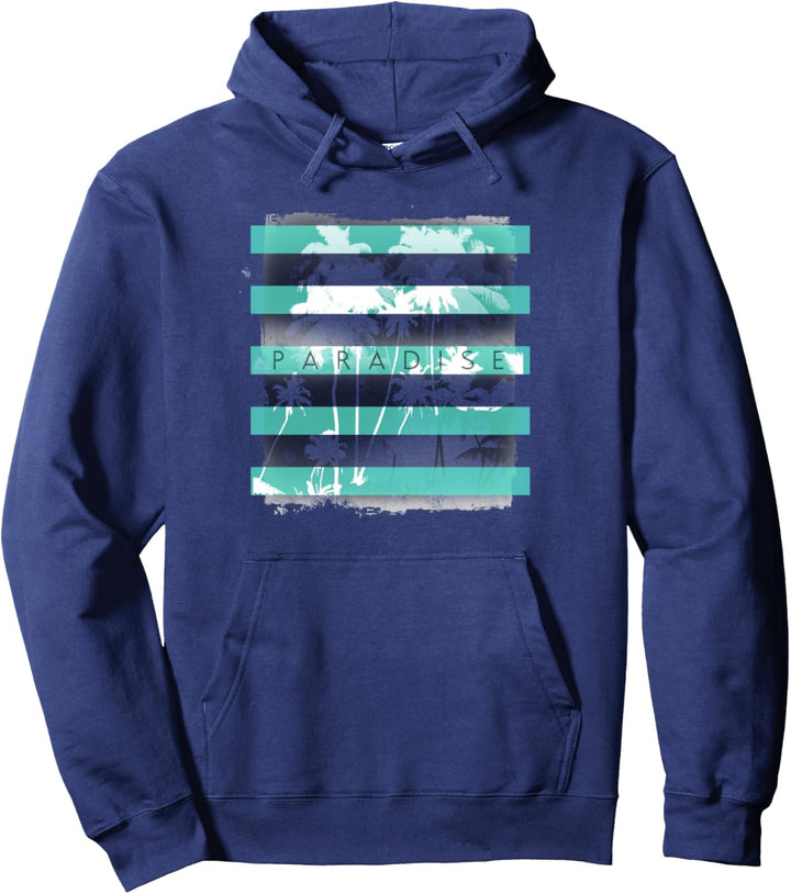 Paradise Neon Stripes With Palm Trees C1 Pullover Hoodie