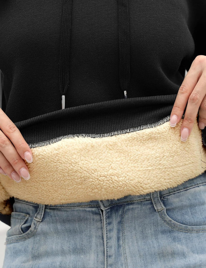 Damen Winter Warmes Sweatshirt Fleece Sherpa Gefütterter Pullover mit Kapuze Lässiger Sportlicher Fl