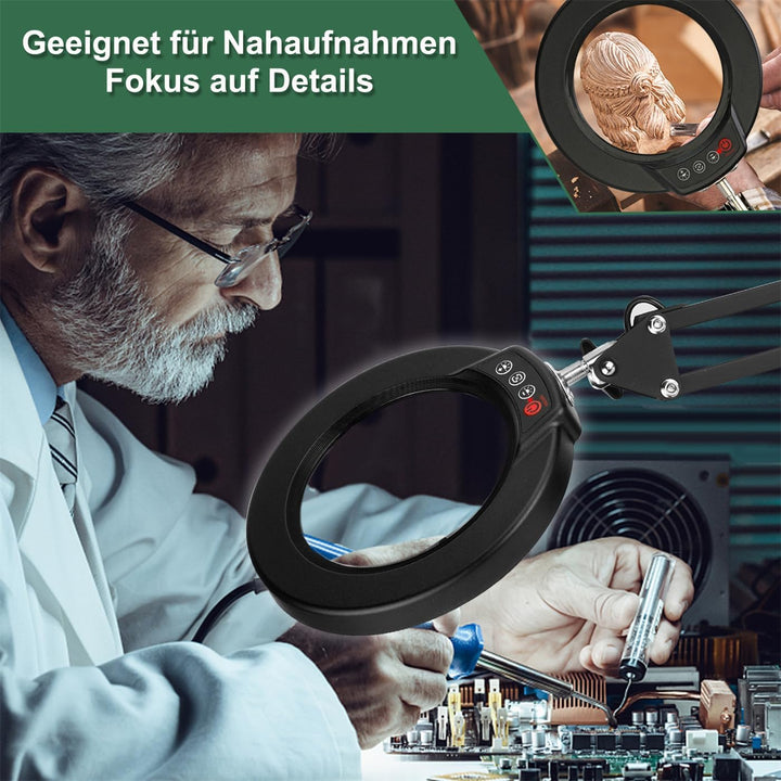 10X Lupe mit Licht und Ständer, Echter Glaslinse 2-in-1 Lupenlampe und Klemme, LED Beleuchtete Lupe