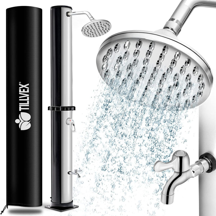 tillvex Solardusche 20 Liter inkl. Schutzhaube | Solar Garten-dusche warmes Wasser | Pooldusche Camp
