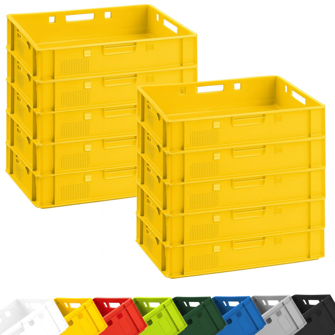 BURI 10 Stück Fleischkiste E1 Lagerkiste 60x40x12,5 cm Metzgerkiste Eurobox Gelb - flache Stapelkist