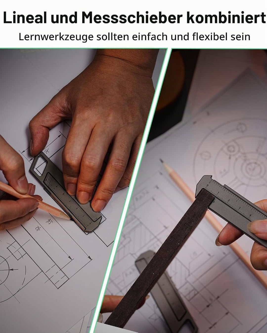 MecArmy RU01 Multifunktionaler Messschieber mit Lineal für Arbeit und Studium, kleiner EDC-Messschie