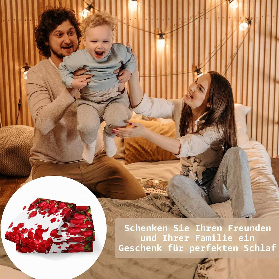 HZVRTN Bettwäsche 3D Rot Rose Bettbezug Set mit Reissverschluss und 2 Kissenbezug, Mikrofaser Kreati