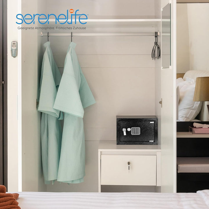 SereneLife Möbeltresor 17,5L – Digitaler Safebox mit Zahlenschloss & Doppelbartschloss, 35x25x25 cm