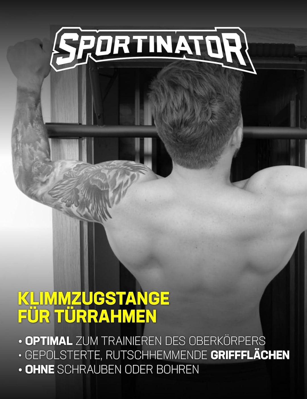 SPORTINATOR® Premium Klimmzugstange für jeden Standard Türrahmen, Masse 100 x 27 x 34 cm, mit gepols