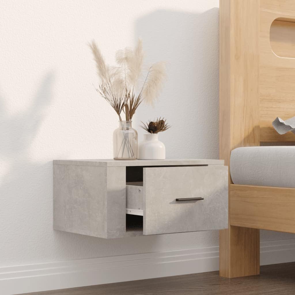 WIFESE Wand-Nachttisch Betongrau 50x36x25 cm Nachtschrank Nachtkästchen Bedside Table Nightstand Nac
