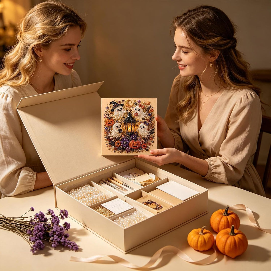 Halloween Perlenkunst Kreativset - 3D Geisterbild | Diamantmalerei | Sauberes Basteln Ohne Kleber -