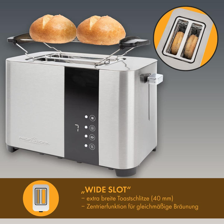 ProfiCook Toaster, Toaster 2 Scheiben mit Sensor Touch Bedienung, Auftau-, Aufwärm-/ Schnellstoppfun