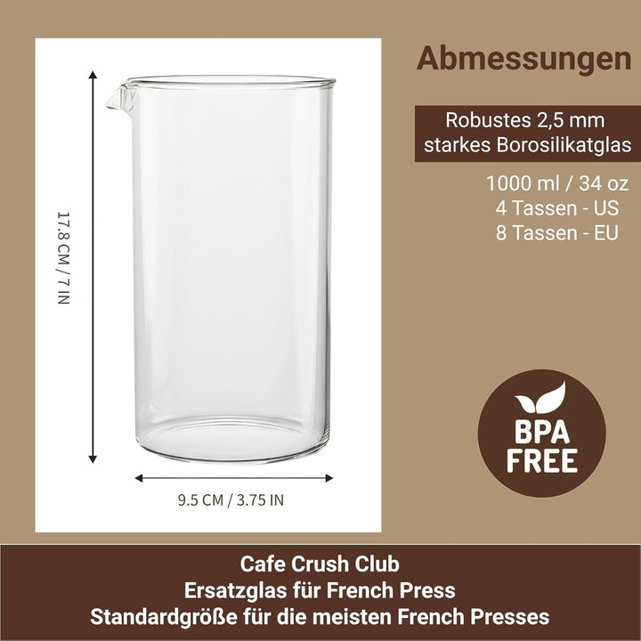 bonVIVO French Press Ersatzglas 1L für Kaffeebereiter - Ersatz Glaskanne für Kaffeepresse Kaffeezube