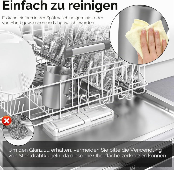 1000ml Milchkännchen mit Feiner Graduierung Deckel Messbecher Edelstahl Milk Pitcher Milchkanne Edel