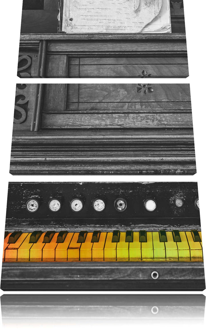 Pixxprint altes Klavier mit bunten Tasten als Leinwandbild/Grösse: 3 Teilig (120x80) cm/Wandbild/Kun