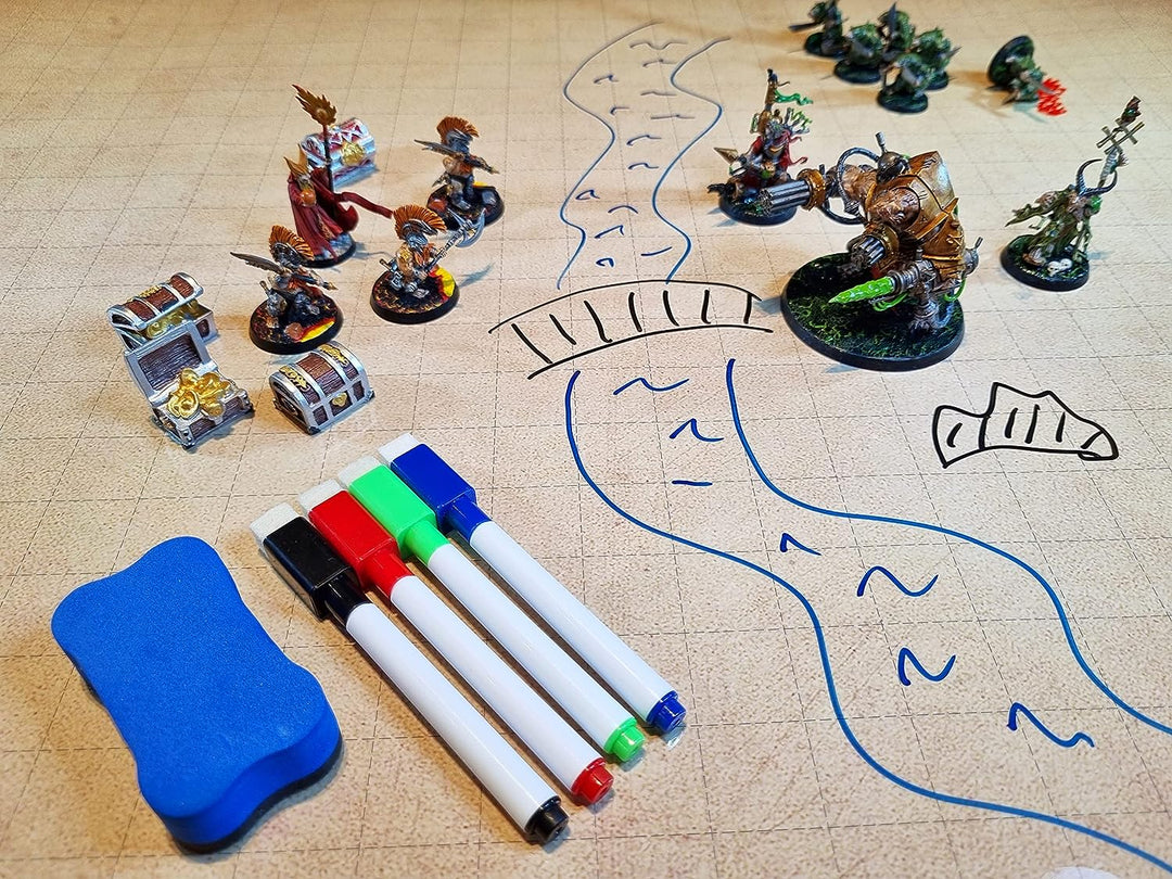 Power Beast Dungeon Grid Game Mat + 4 Marker und Radiergummi + 4 Schatztruhen, Role Playing Game Boa