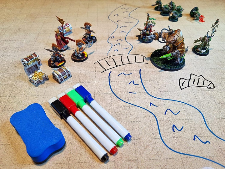 Power Beast Dungeon Grid Game Mat + 4 Marker und Radiergummi + 4 Schatztruhen, Role Playing Game Boa