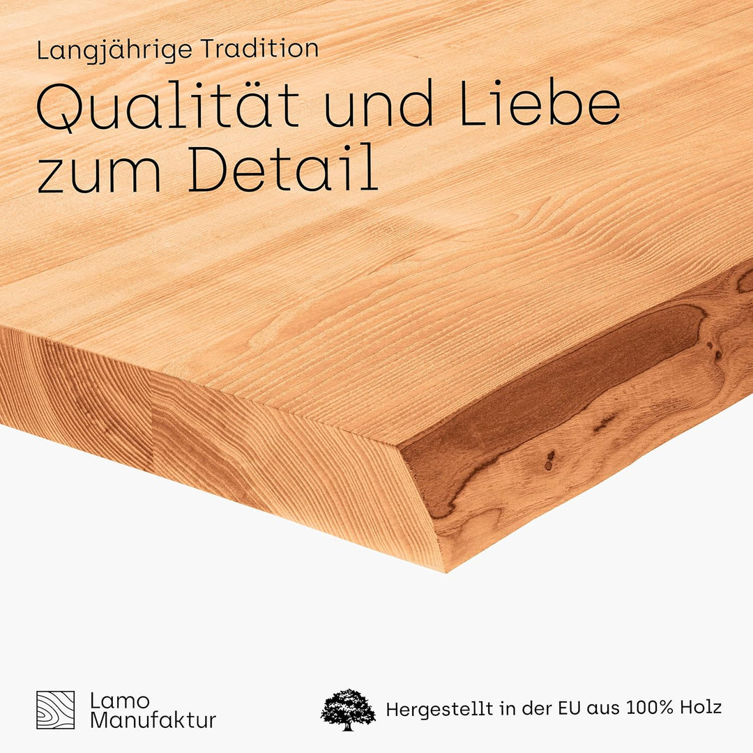 LAMO Manufaktur Holzplatte für Esstisch Küchentisch Küchenarbeitsplatte Tischplatte Baumkante 140x60
