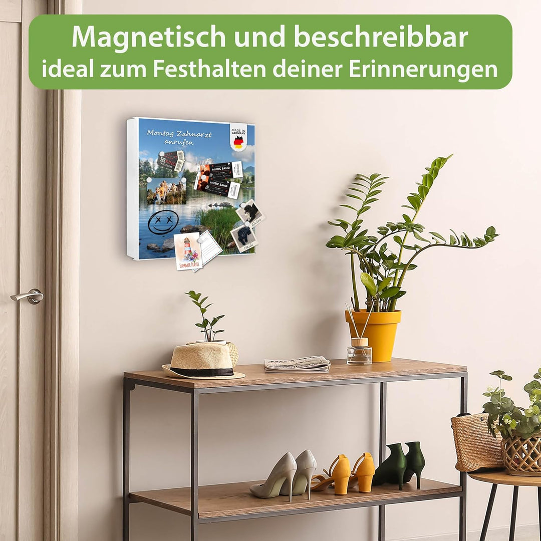 banjado® Grosser Schlüsselkasten Glas/Schlüsselbox 30cm x 30cm mit 50 Haken - Motiv Gebirgssee/Schlü