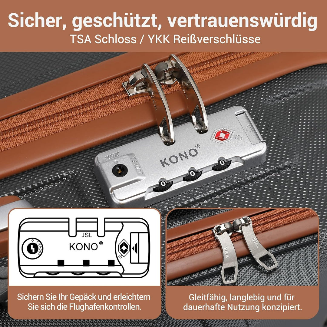 KONO Koffer Trolley Reisekoffer aus ABS+PC – Leichter Hartschalenkoffer mit 4 Zwillingsrollen und TS