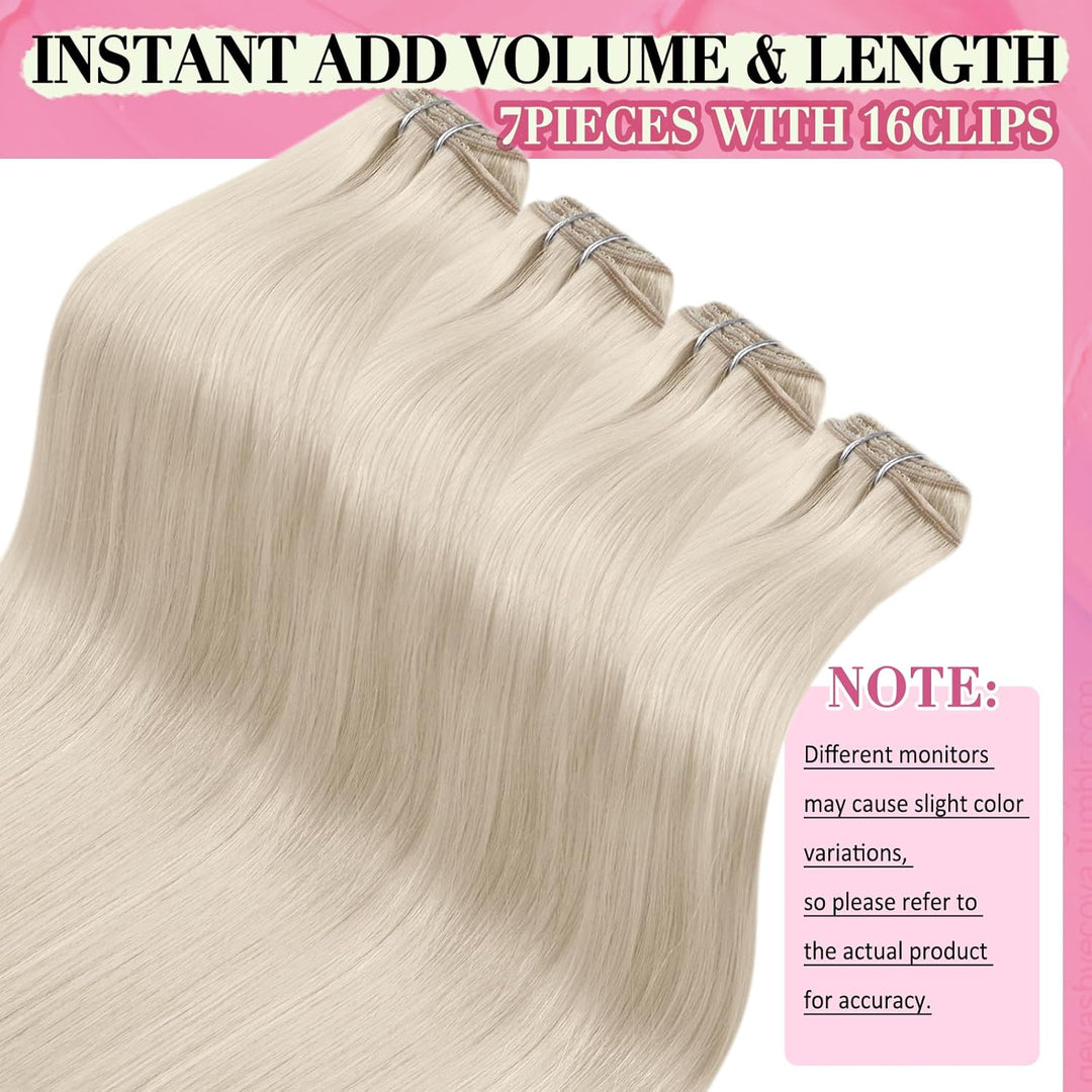 YoungSee Echthaar Extensions Clip Blond 40 cm Clip in Extensions Platinblond Clip in Extensions Echt