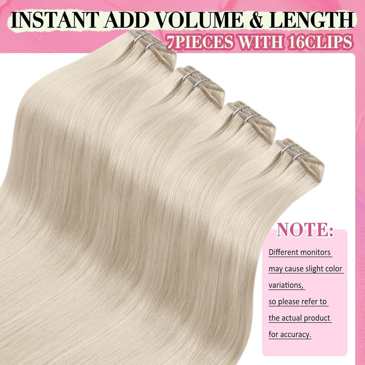 YoungSee Echthaar Extensions Clip Blond 40 cm Clip in Extensions Platinblond Clip in Extensions Echt