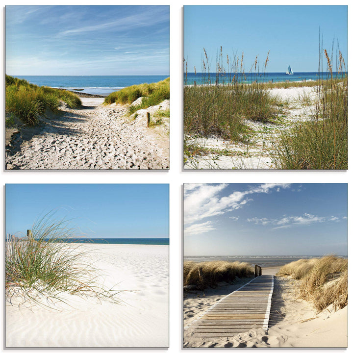 ARTland Glasbilder Wandbild Glas Bild Set 4 teilig je 30x30 cm Quadratisch Strand Meer Nordsee Küste