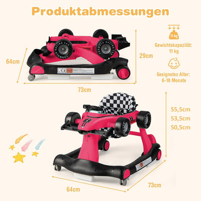 DREAMADE Lauflernhilfe, 4 in 1 Autoförmiger Lauflernwagen mit einstellbarer Geschwindigkeit, Musik &