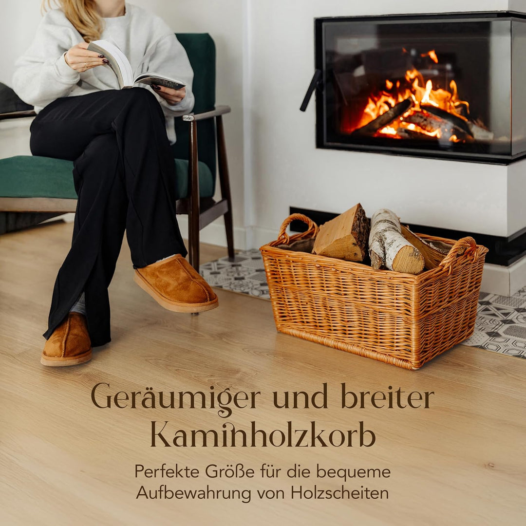 Creative Home Kaminholzkorb Weide Holzkorb für Kaminholz | 47 x 33 x 30 cm | Brennholzkorb Feuerholz
