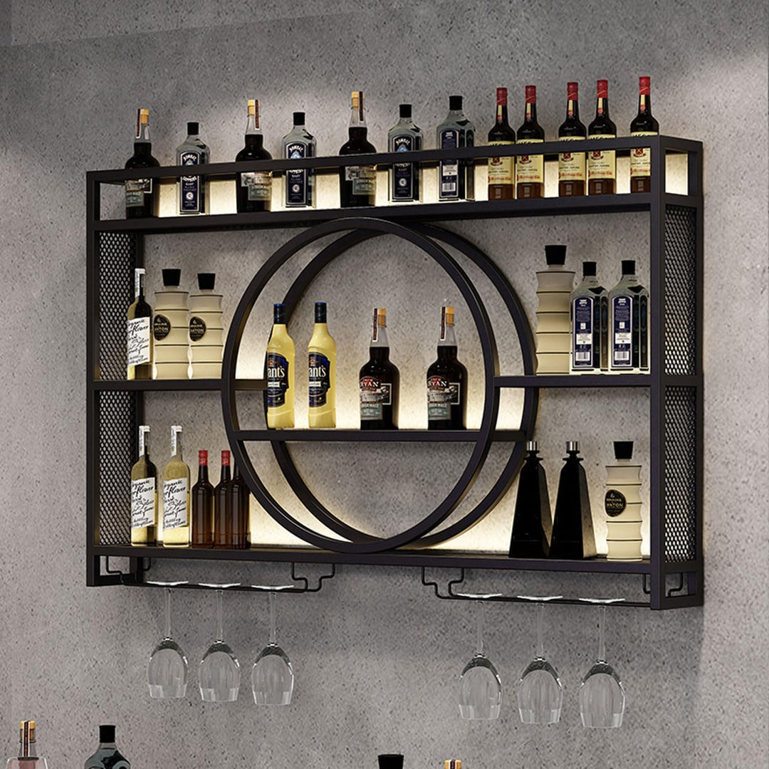 Rmeet Moderne Metall Wand montiert Wein Display Rack, 3-Schicht-Eisen-Rack, Weinregal, Wand-montiert